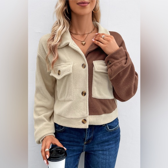 Color Block Pocketed Button Up Jacket - Picture 3 of 5